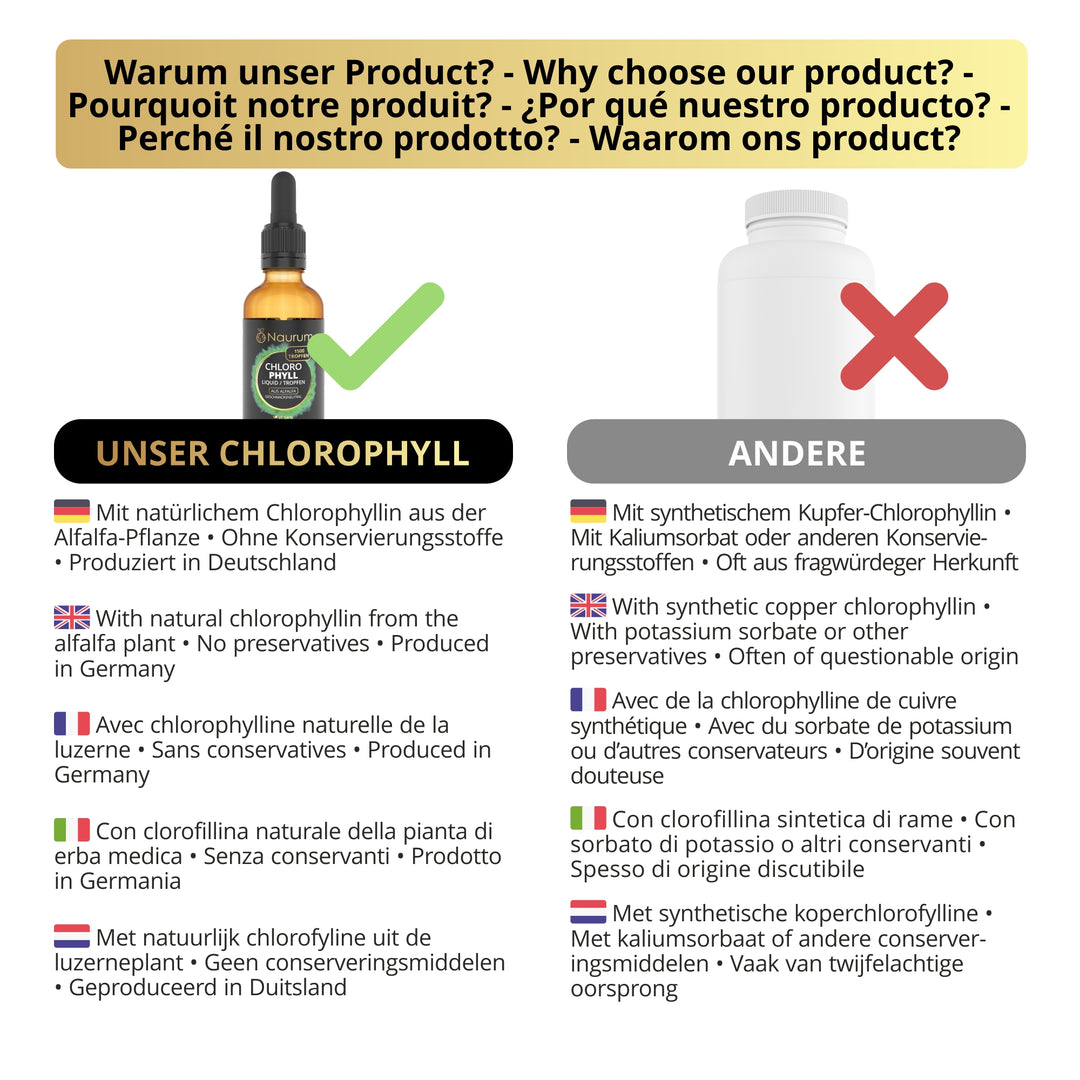 Chlorophyll Liquid Tropfen - Natürliches flüssiges Chlorophyll aus Alfalfa