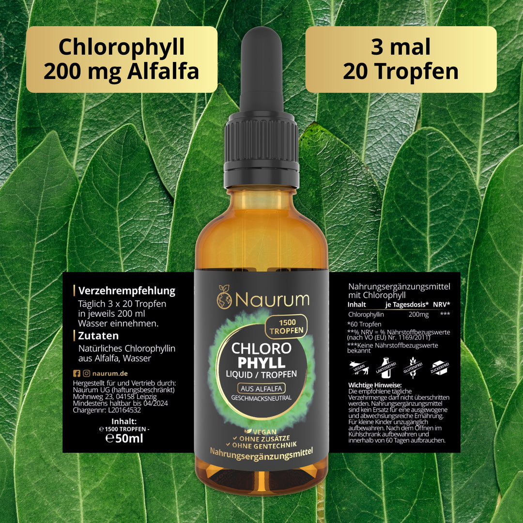 Chlorophyll Liquid Tropfen - Natürliches flüssiges Chlorophyll aus Alfalfa