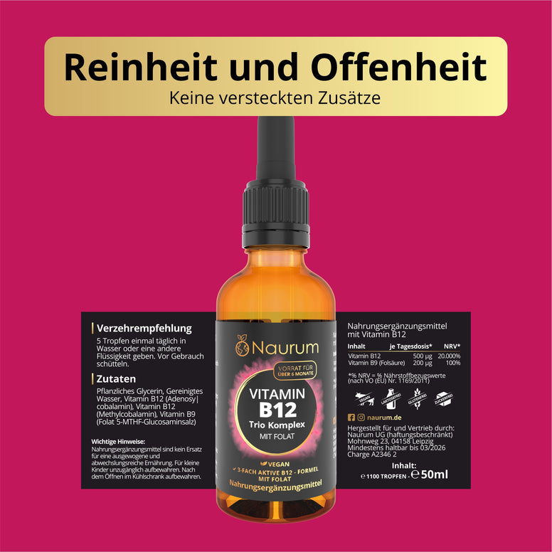 Vitamin B12 Tropfen – Trio Komplex mit Folat